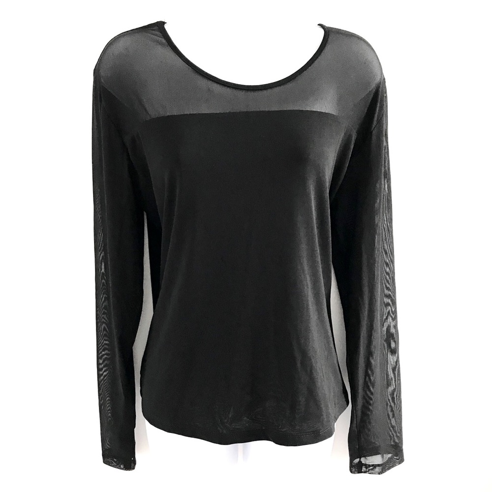 NWOT Red Coral Black Sheer Décolleté and Long Sleeves Blouse Top Plus Size